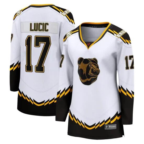 Women's Boston Bruins #17 Milan Lucic White Stitched Jersey